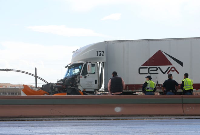 A jackknifed tractor-trailer Wednesday afternoon blocked traffic on Interstate 10 eastbound near Downtown El Paso. The accident occurred during rainy weather at about 1:30 p.m. on I-10 East near Brown Street, according to the Texas Department of Transportation website.