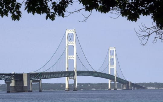 In this July 19, 2002 file photo, the Mackinac Bridge is shown from Mackinaw City, Mich.