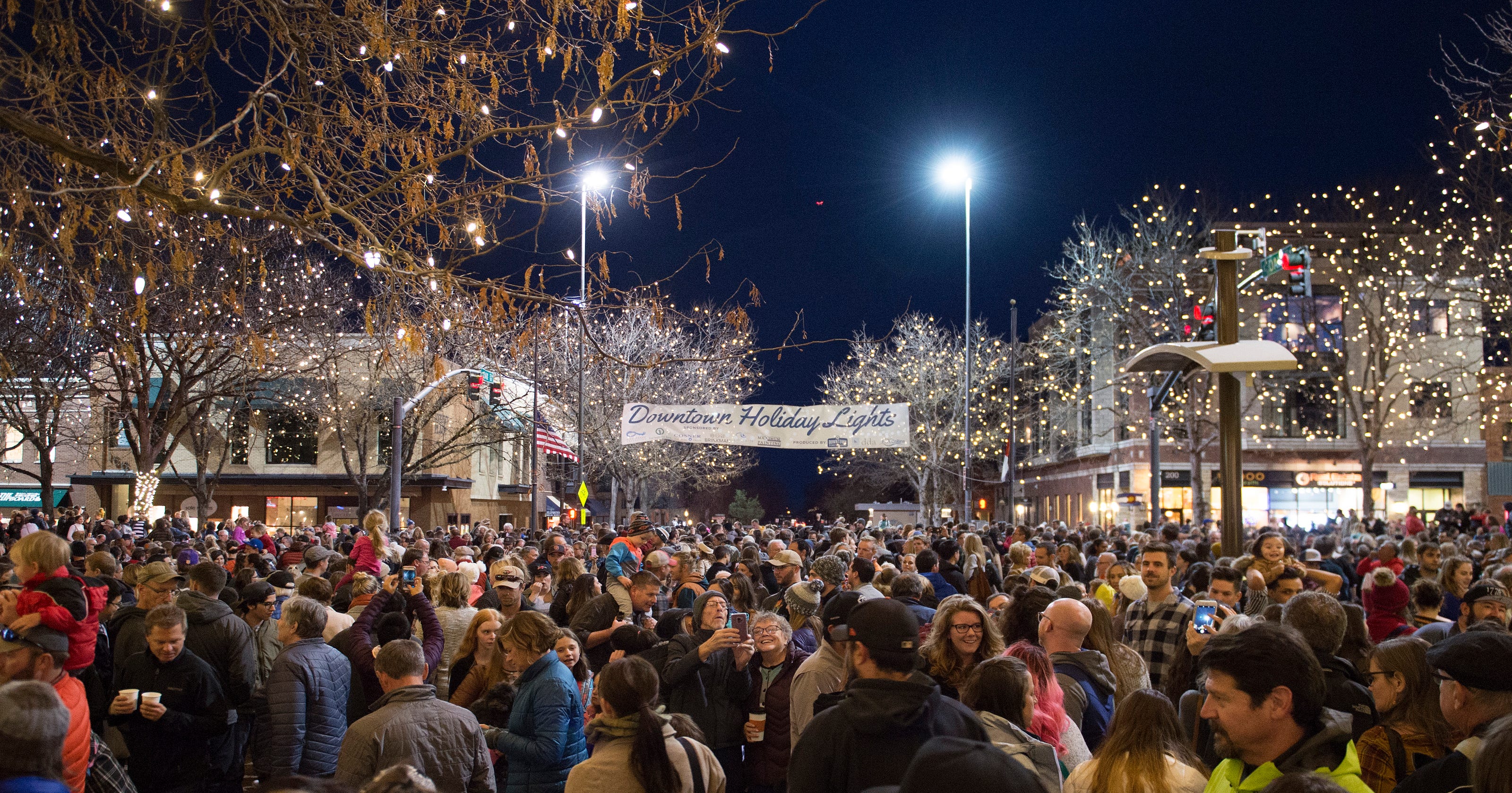 Old Town Fort Collins holiday lights brighten winter nights