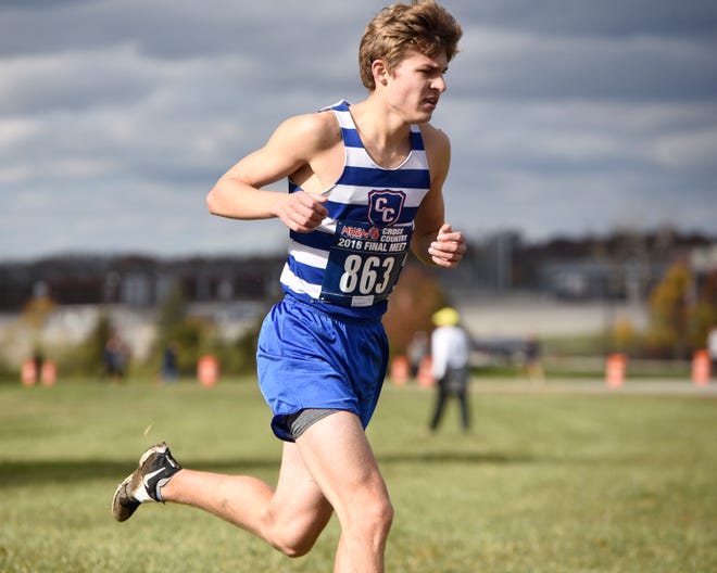 Detroit Catholic Central's Luke Perelli during the Division 1 2018 cross country finals at Michigan International Speedway.