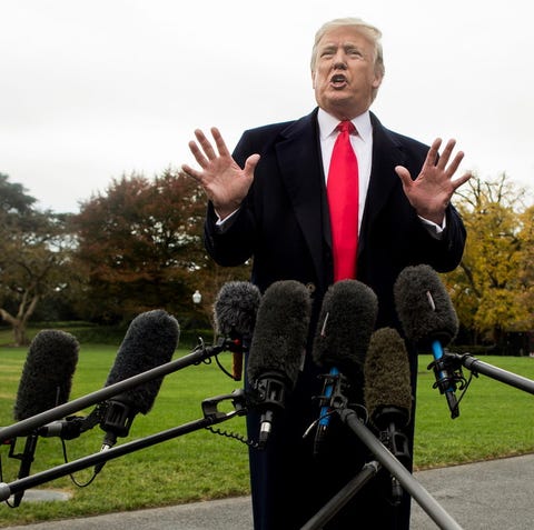 President Donald Trump on the South Lawn of the...