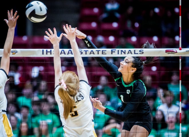 Yorktown's Kenzie Knuckles, shown going for a kill in the state championship against Avon, was named the Gatorade Player of the Year for volleyball in Indiana.