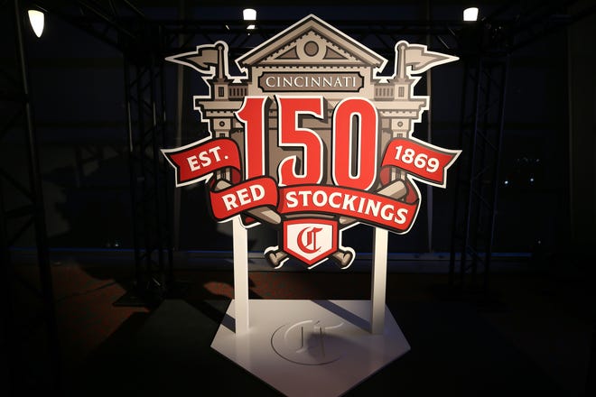 The Cincinnati Reds unveiled their 150th season logo and the 15 throwback uniforms that will be worn throughout the 2019 season, Monday, Nov. 5, 2018, at Great American Ball Park in Cincinnati. 