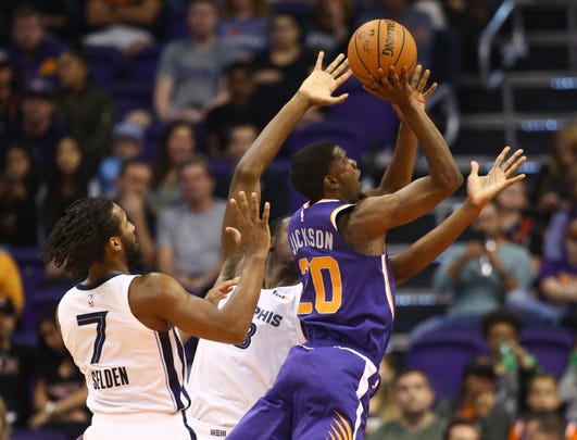 Suns forward Josh Jackson cuts to the basket during the first half of a game against the Grizzlies on Nov. 4.
