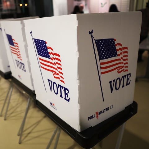 Booths are setup for early voting in Tampa, Fla.