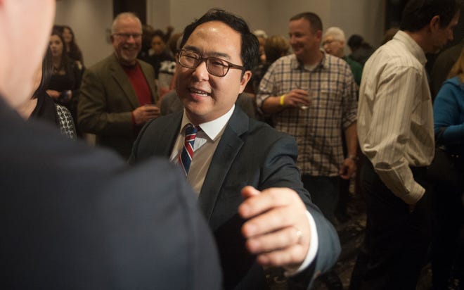 Democratic 3rd Congressional District candidate Andy Kim greets supporters at his election night headquarters,  the Westin Mount Laurel in Mount Laurel, NJ, on Tuesday, November 6, 2018.  