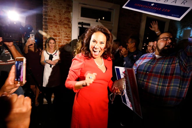 Veronica Escobar celebrates at her campaign party at Later Later in Downtown El Paso after having watched voting results come in at her Central El Paso home with her family. Election results confirmed voters would make her among the first Latinas from Texas in Congress.