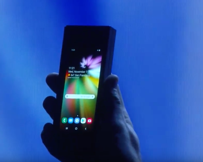 Samsung foldable screen in traditional phone mode.