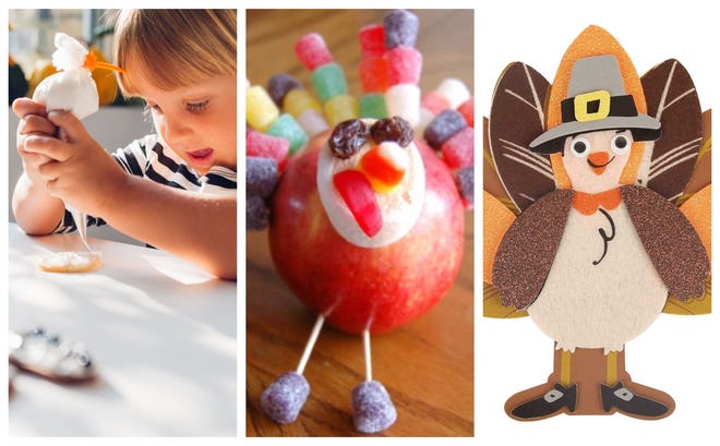 Find easy ways to entertain little one at the kids' Thanksgiving table.