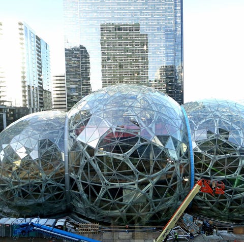 The Amazon Spheres, in downtown Seattle, are seen...
