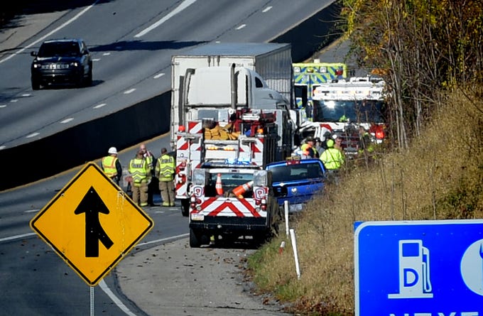 Northbound I-83 is closed at Exit 33, Yocumtown, after a fatal accident occurred on northbound I-83, south of Exit 34, Valley Green, Thursday, Nov. 8, 2018. The interstate was closed for several hours after the crash which occurred just before 9 a.m. Bill Kalina photo