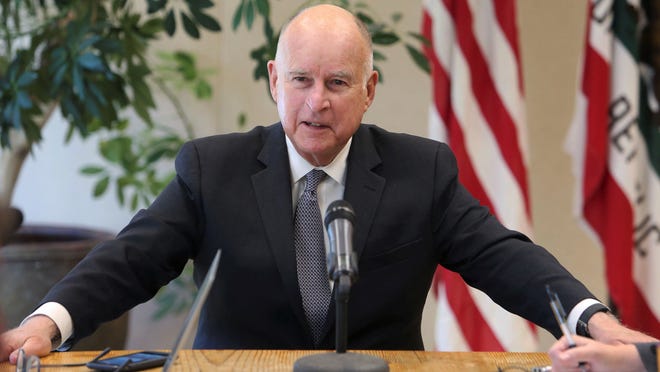 Gov. Jerry Brown talks about election results and a variety of other subjects during a news conference in his office at the Capitol in Sacramento on Wednesday.