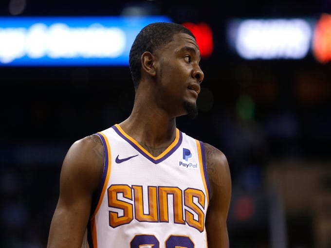 Suns' Josh Jackson (20) reacts after turning the ball over against the Celtics during the first half at Talking Stick Resort Arena in Phoenix, Ariz. on November 8, 2018. 