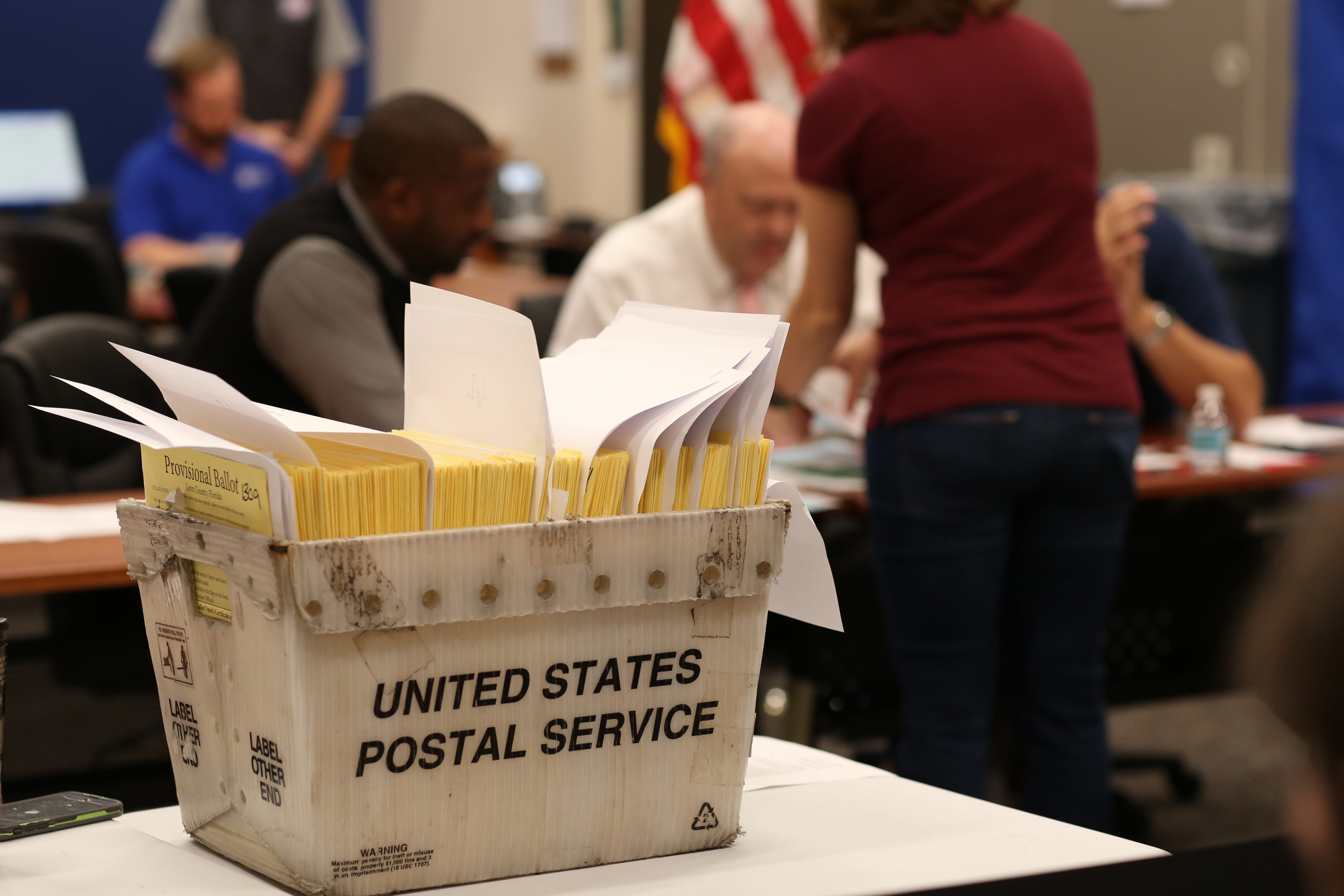 Provisional ballots are organized and ready for review at the Tallahassee Supervisor of Elections canvassing meeting on Friday, Nov. 9, 2018.