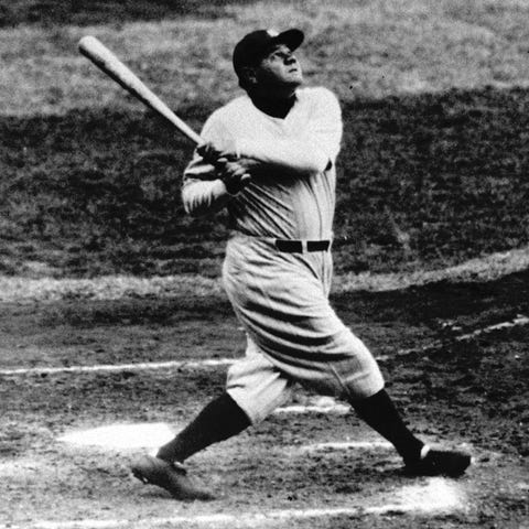 New York Yankees legend Babe Ruth hits a home-run.