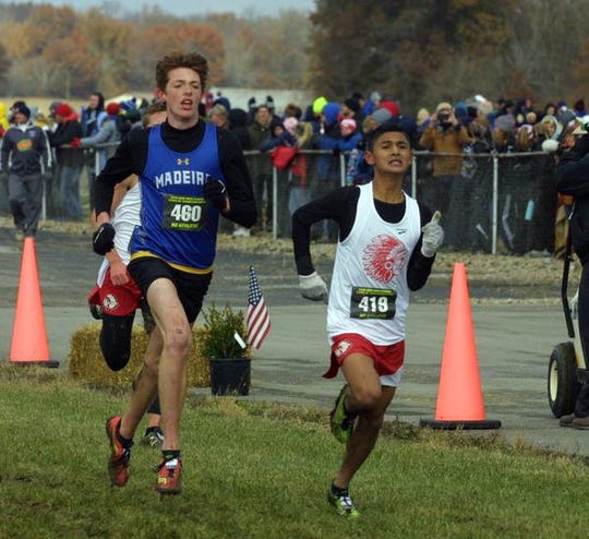 Madeira's Dylan Whitson races to the finish at the 2018 Boys Division II Cross Championships, November 10, 2018 at National Trail Raceway Center in Hebron, Ohio.