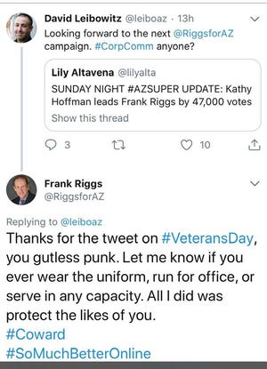 Frank Riggs appeared to engage in a few Twitter fights on Sunday evening. The tweets have since been deleted.