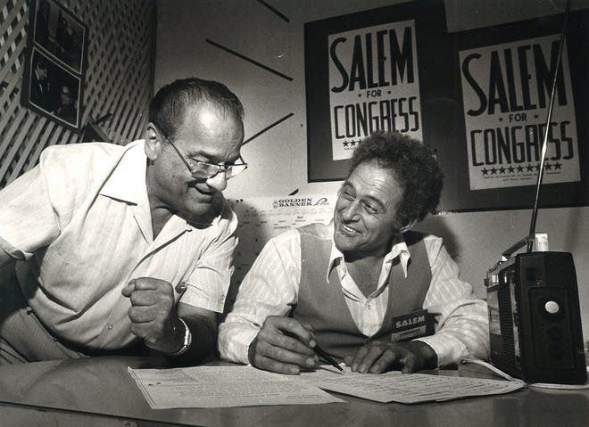 Joe Salem (left), with his campaign coordinator Lou Desmaris (right) on May 3, 1980.