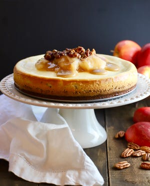 Apple Pie Cheesecake with Caramel Topping makes an elegant holiday dessert.