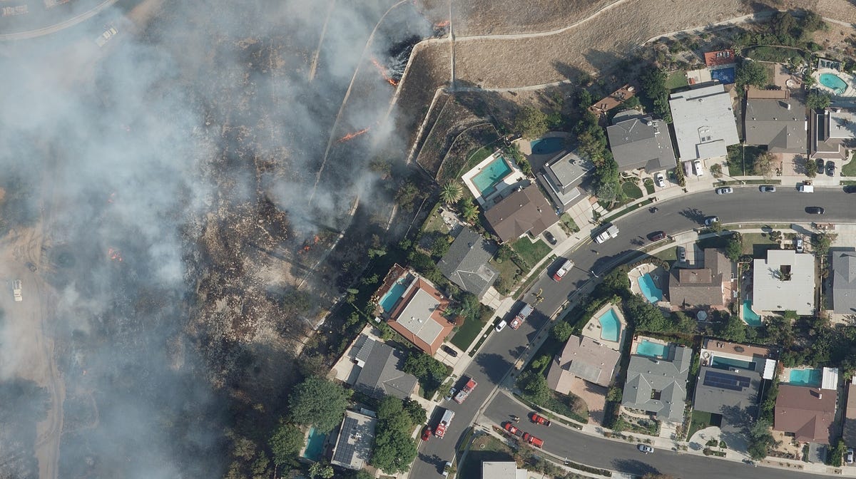 Aerial image of damage from Woolsey Fire in Thousand Oaks, California.