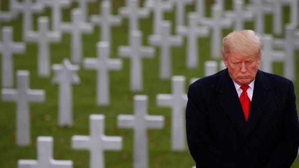 President Donald Trump at an American cemetery on...