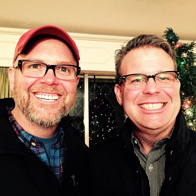 MercyMe singer Bart Millard, left, 45, with his brother, Stephen, 50, during the Christmas season a few years ago.