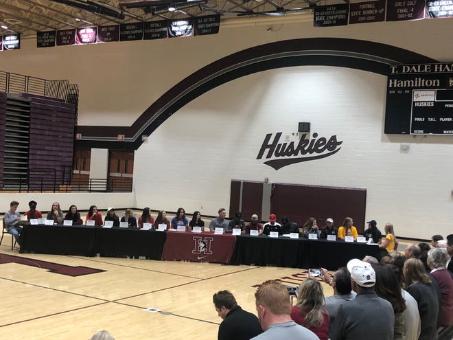 At Chandler Hamilton High School on Nov. 14, 2018, 21 athletes signed their letters of intent to play college sports, including nine girls soccer players.