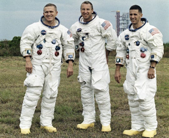 Frank Borman, left, William A. Anders and James A. Lovell Jr. were the astronauts aboard Apollo 8.