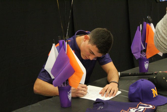 Leesville senior baseball player Johnathan Harmon signs his NLI to Northwestern State Nov. 14. Harmon played in the LBCA All-Star Game May 17-18 at Louisiana College.