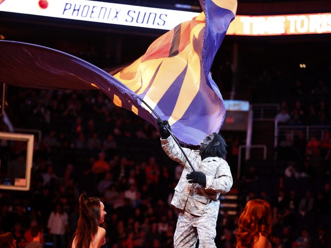 Phoenix Suns gorilla gets the fans energized during a NBA game against the San Antonio Spurs at Talking Stick Arena in Phoenix on November 14.