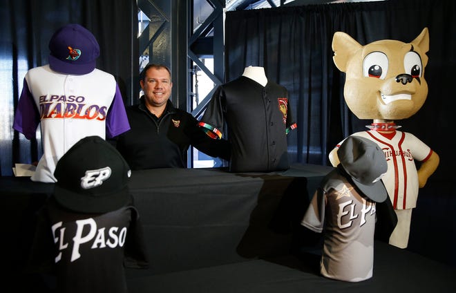 Brad Taylor, senior vice president of MountainStar Sports Group and general manager of the El Paso Chihuahuas, smiles after unveiling a new set of alternate logos and jerseys for the team Thursday afternoon in anticipation of the 2019 All-Star season. The new jerseys, apparel and some of the new-logo caps are available for purchase at the Chihuahuas’ Durango Team Shop and online.