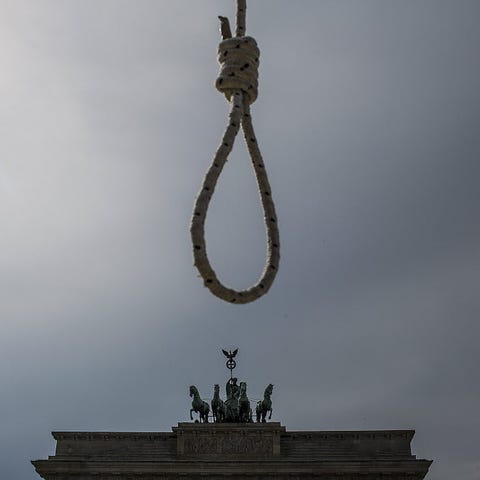 A noose hung up by Iranians living in exile in...