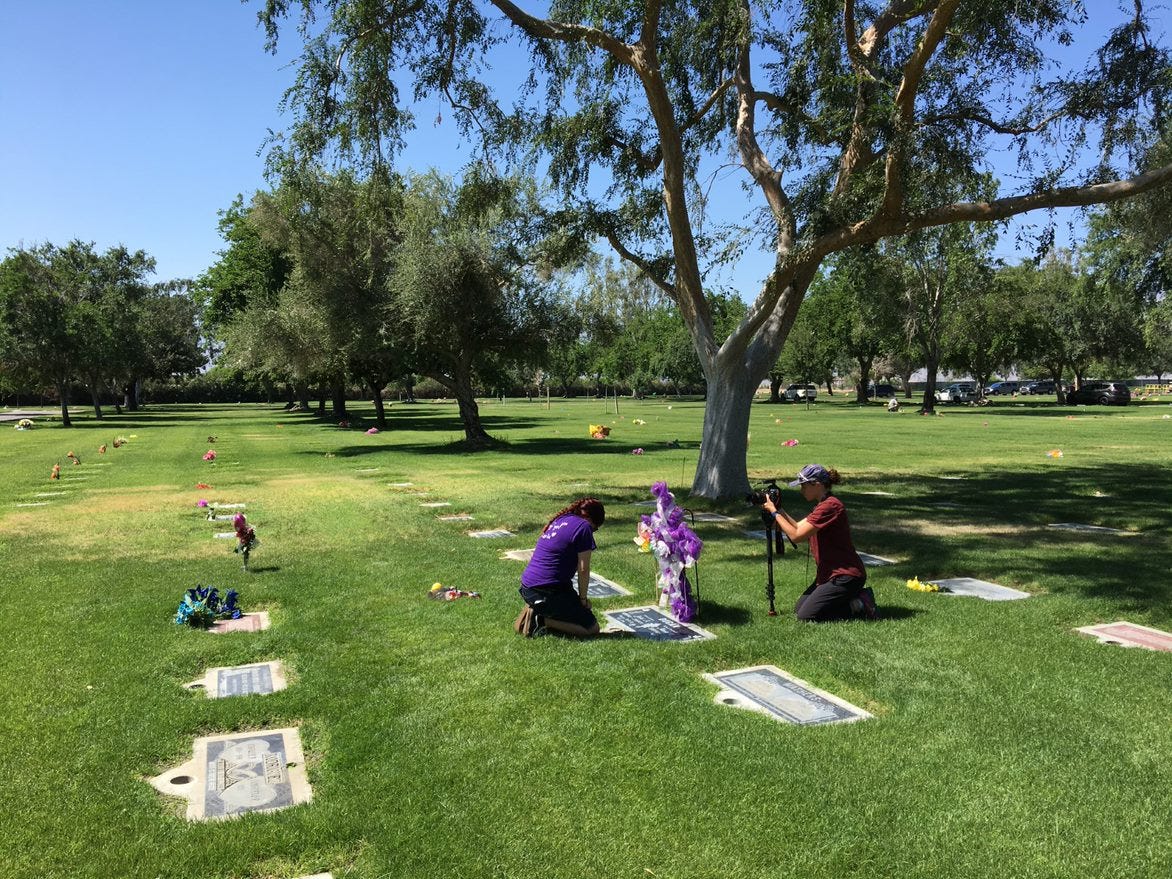 Zoe Meyers photographs Michelle Dugan-Delgado as she visits her sister’s grave in Coachella. Marie Dugan died of an asthma attack in 2009.