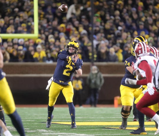 Shea Patterson passes against Indiana last season.
