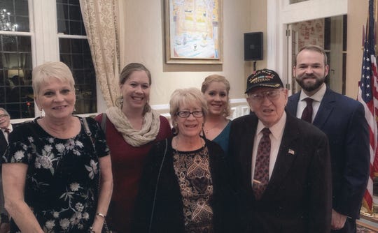 Several of Harold Angle's family members attended the Legion of Honor award ceremony on Nov. 8, 2018, at the French Ambassador's home in Washington D.C. Pictured are, from left: Sharon Metzler (Angle's daughter), Kirsten Anzaldua (granddaughter), Linda Miller (daughter), Casey Grey Applegate (granddaughter) and Michael J. Applegate (grandson).