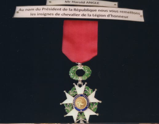World War II veteran Harold Angle's Legion of Honor award.