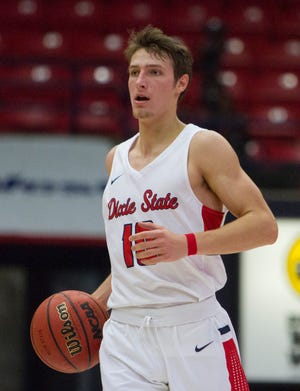 Dixie State junior guard Jack Pagenkopf, seen in a file photo, scored 16 points against Western Oregon on Nov. 24, 2018.
