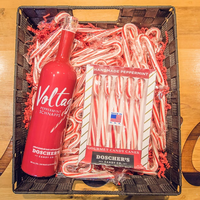 A collaboration between Doscher's Candy Co. and March First Brewing resulted in Voltage Peppermint Schnapps.