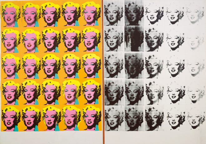 Andy Warhol (1928–1987), Marilyn Diptych, 1962. Acrylic, silkscreen ink, and graphite on linen, two panels: 80 7/8 x 114 in. (205.4 x 289.6 cm) overall. Tate, London; purchase 1980 © The Andy Warhol Foundation for the Visual Arts, Inc. / Artists Rights Society (ARS) New York