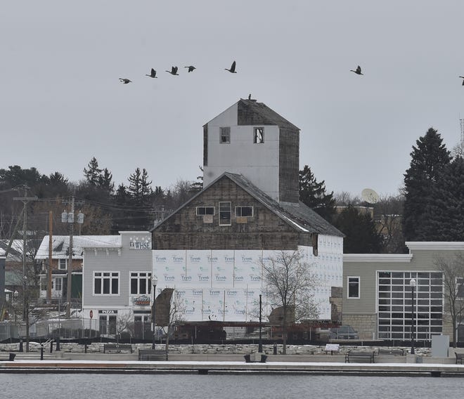 The 118-year-old Teweles & Brandeis Granary in its current location on the east side waterfront of Sturgeon Bay. The historic granary is one step closer to returning to its original west side waterfront location, with the Wisconsin DNR giving permission for the structure to be located there.