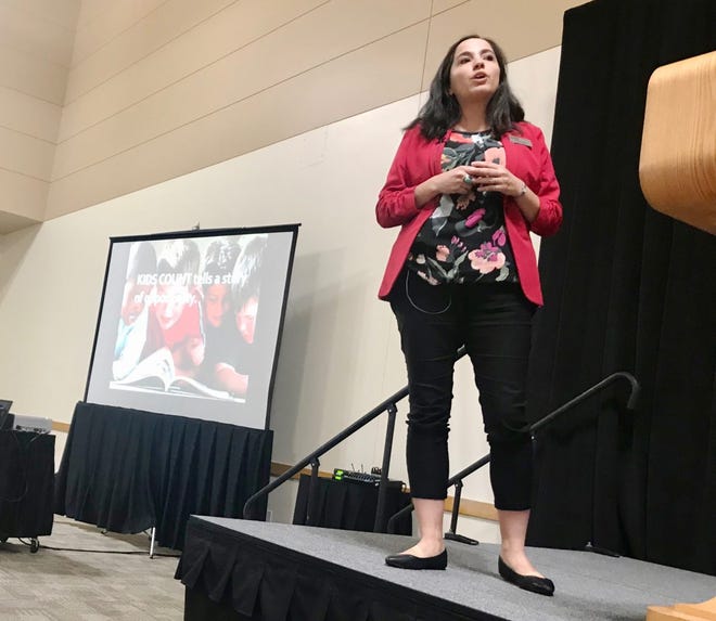 Amber Wallin is deputy director at New Mexico Voices for children. She details child well-being statistics for New Mexico during the second annual Southern New Mexico Kids Count Conference in Las Cruces on Wednesday, Nov. 14, 2018.