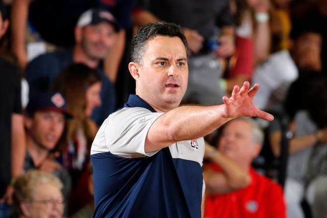 Arizona Wildcats coach Sean Miller coaches on the sidelines against the Iowa State Cyclones in the second half during round one of the Maui Jim Maui Invitational at Lahaina Civic Center.