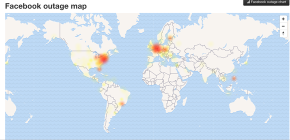 Down Detector displays Facebook's problems in the United States and Europe.