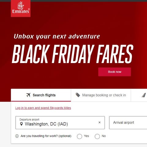 A screenshot of Emirates' website on Nov. 21,...