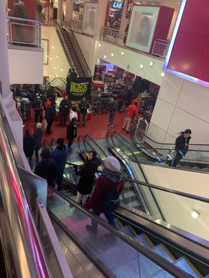 Shoppers looked for deals at the Manhattan Mall in New York City on Thanksgiving.