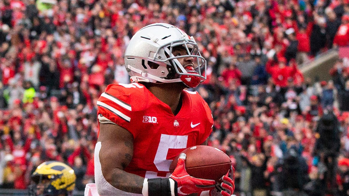 Ohio State running back Mike Weber scores a TD against Michigan.