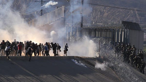 The view of tear gas that U.S. border police used...