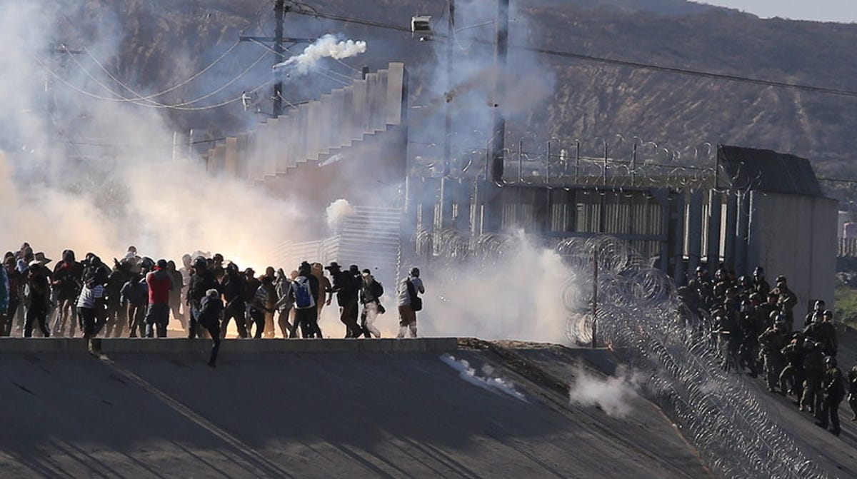The view of tear gas that U.S. border police used to prevent groups of people from crossing El Chaparral border crossing in Tijuana on Sunday.