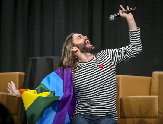 Jonathan Van Ness lip-syncs to Leona Lewis' Bleeding Love at the Iowa Governor's Conference Monday, April 23. 2018.