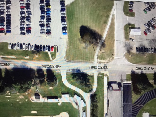 The crosswalk on Arrowhead Drive, which runs between Arrowhead High School's North and South Campuses, shown here on Google Maps is just one of the crosswalks the Arrowhead School Board's Buildings and Grounds Committee is looking at for improving safety. This one in particular is where an accident occurred Sept. 27 in which two Arrowhead students were struck by a fellow student. Both recovered from their injuries.